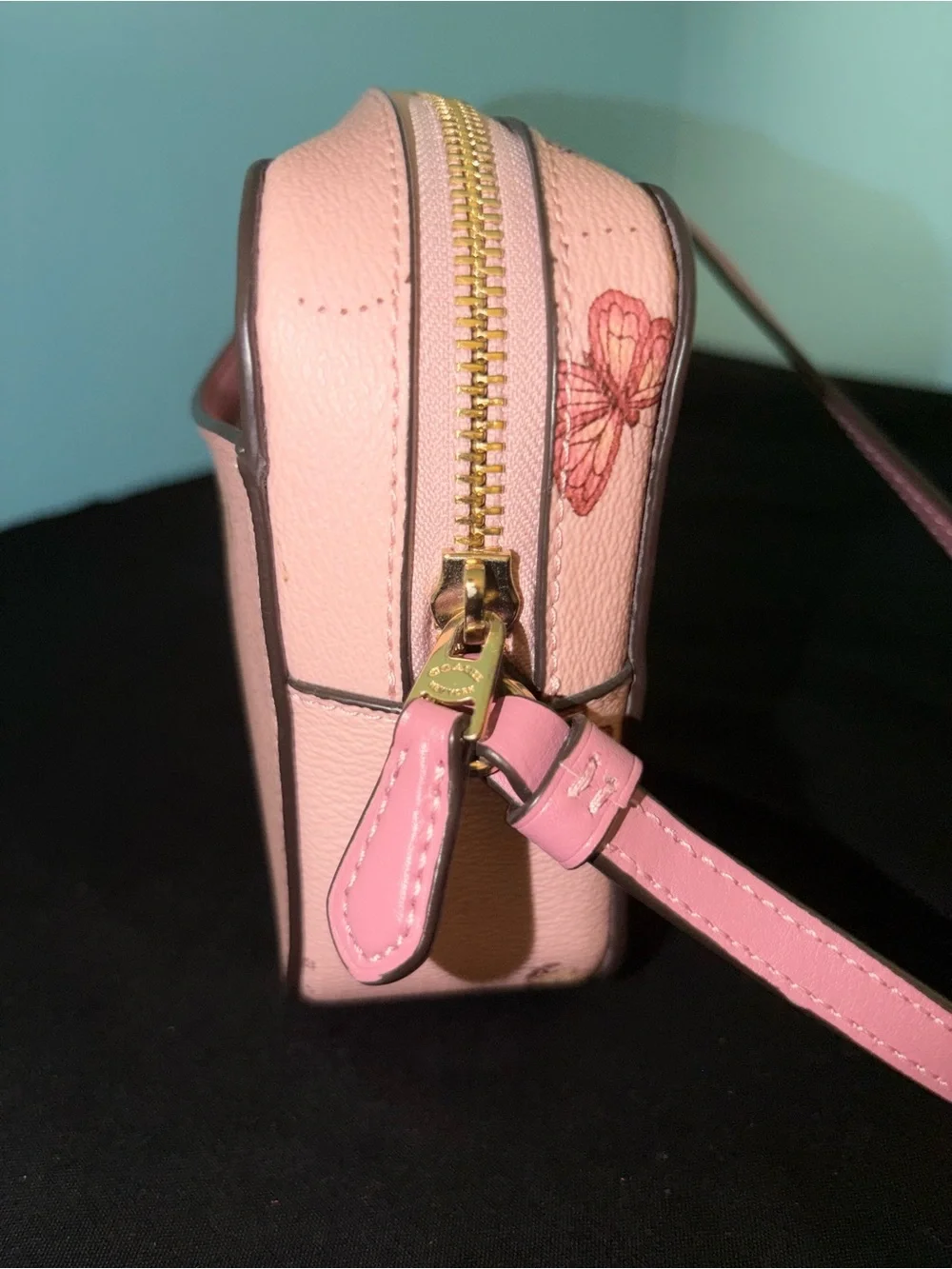 COACH Pink Butterfly Print Camera Crossbody